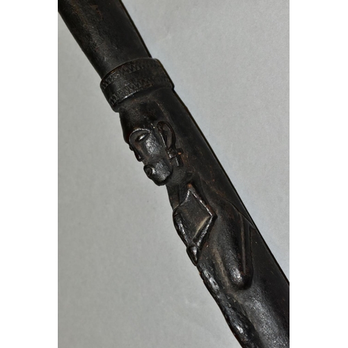 474 - TRIBAL INTEREST, a late 19th/early 20th Century Batak staff, carved with figures, reptiles etc, with... 