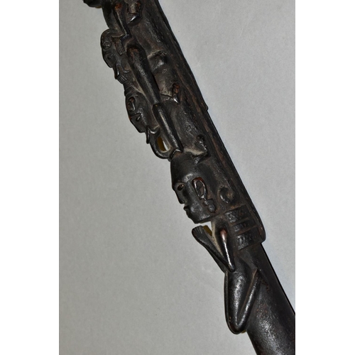 474 - TRIBAL INTEREST, a late 19th/early 20th Century Batak staff, carved with figures, reptiles etc, with... 