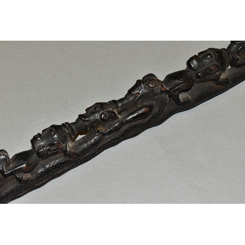 474 - TRIBAL INTEREST, a late 19th/early 20th Century Batak staff, carved with figures, reptiles etc, with... 