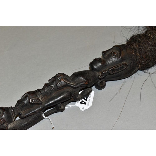 474 - TRIBAL INTEREST, a late 19th/early 20th Century Batak staff, carved with figures, reptiles etc, with... 