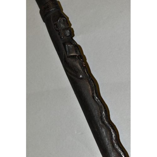 474 - TRIBAL INTEREST, a late 19th/early 20th Century Batak staff, carved with figures, reptiles etc, with... 