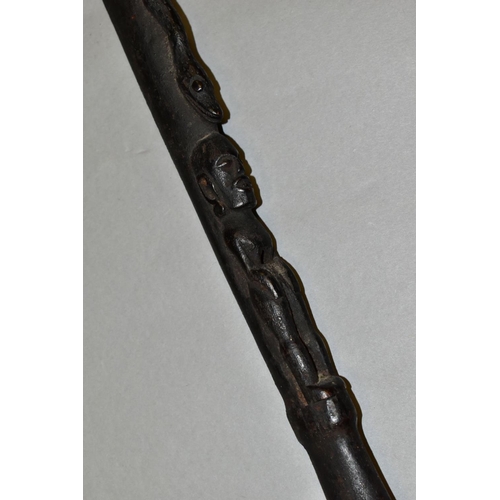 474 - TRIBAL INTEREST, a late 19th/early 20th Century Batak staff, carved with figures, reptiles etc, with... 