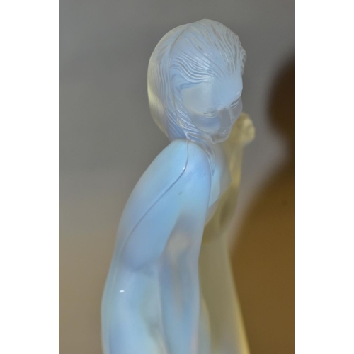 477 - LUCILLE SEVIN - ETLING, an Art Deco style opalescent glass figure of a female nude with long flowing... 