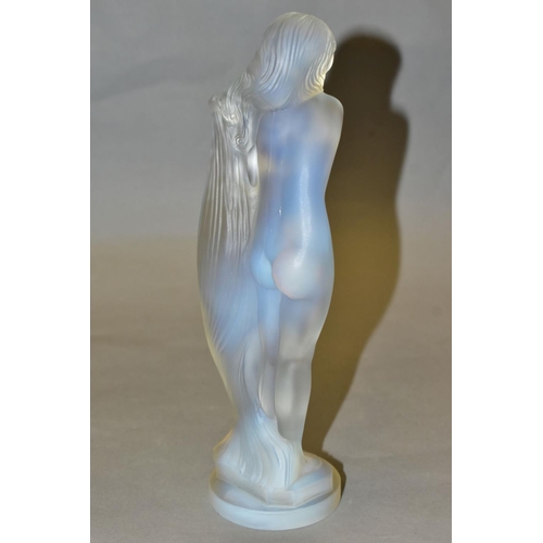 477 - LUCILLE SEVIN - ETLING, an Art Deco style opalescent glass figure of a female nude with long flowing... 