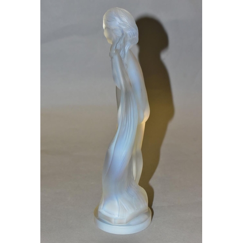 477 - LUCILLE SEVIN - ETLING, an Art Deco style opalescent glass figure of a female nude with long flowing... 