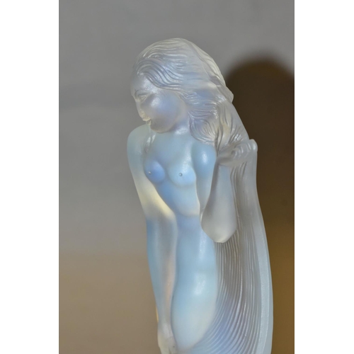 477 - LUCILLE SEVIN - ETLING, an Art Deco style opalescent glass figure of a female nude with long flowing... 