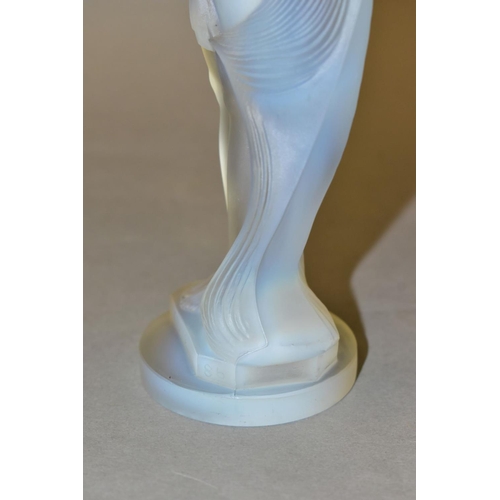 477 - LUCILLE SEVIN - ETLING, an Art Deco style opalescent glass figure of a female nude with long flowing... 