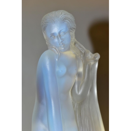 477 - LUCILLE SEVIN - ETLING, an Art Deco style opalescent glass figure of a female nude with long flowing... 