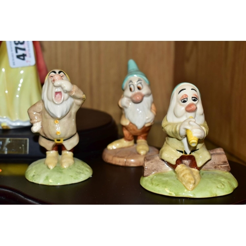 478 - ROYAL DOULTON WALT DISNEY SNOW WHITE AND THE SEVEN DWARFS FIGURES, 'Snow White' SW9, 'Doc' SW010, Gr... 