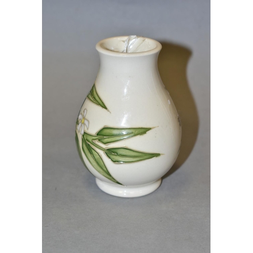 483 - A SMALL MOORCROFT POTTERY VASE, bird and lemon tree pattern, Sally Tuffin design, impressed and pain... 