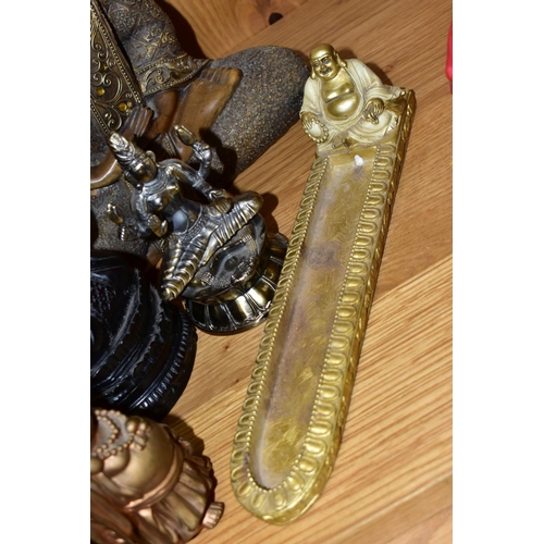 488 - A PAST TIMES RESIN BUDDHA FIGURE, height 11.5cm, a resin pen tray with seated Buddha figure, length ... 