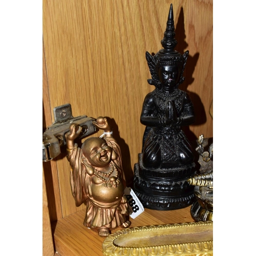 488 - A PAST TIMES RESIN BUDDHA FIGURE, height 11.5cm, a resin pen tray with seated Buddha figure, length ... 