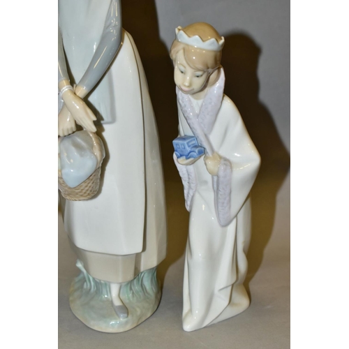 489 - THREE LLADRO FIGURES, comprising Girl with Booklet No 4501 designed by Fulgencio Garcia, height 33cm... 