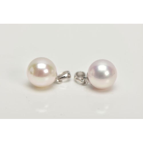 49 - TWO MOUNTED CULTURED PEARL PENDANTS, each pendant fitted with a single cultured pearl, measuring app... 