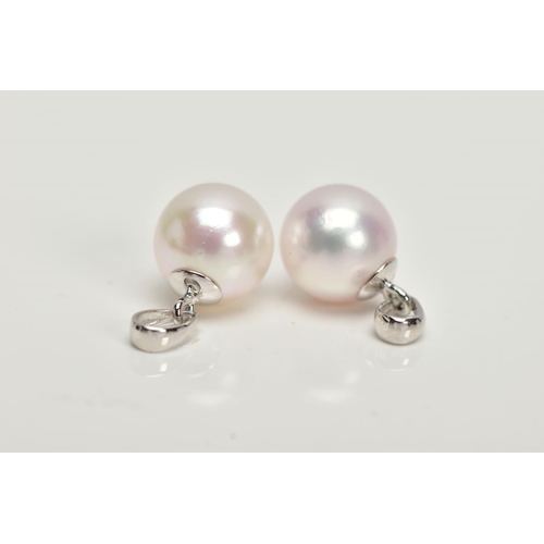 49 - TWO MOUNTED CULTURED PEARL PENDANTS, each pendant fitted with a single cultured pearl, measuring app... 