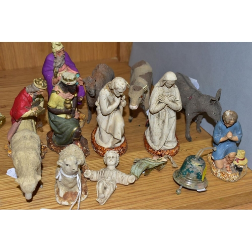 490 - A NATIVITY GROUP, to include plaster Mary, Joseph, Jesus and sheep (all white), three kings (painted... 