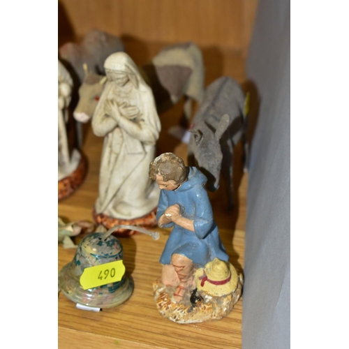 490 - A NATIVITY GROUP, to include plaster Mary, Joseph, Jesus and sheep (all white), three kings (painted... 