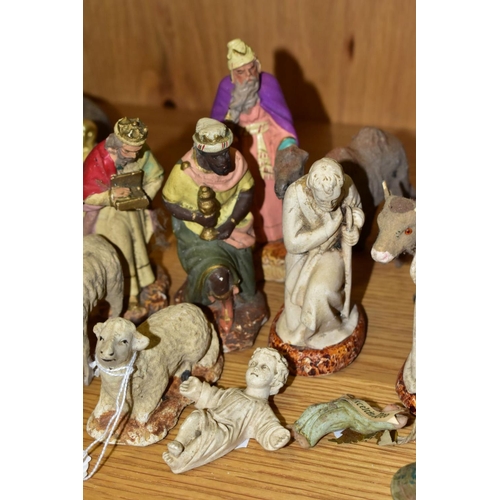 490 - A NATIVITY GROUP, to include plaster Mary, Joseph, Jesus and sheep (all white), three kings (painted... 