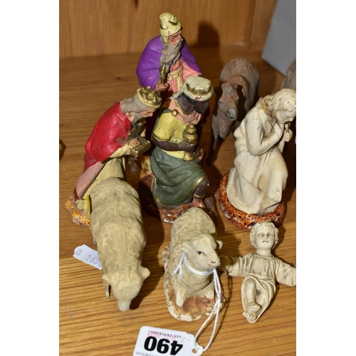 490 - A NATIVITY GROUP, to include plaster Mary, Joseph, Jesus and sheep (all white), three kings (painted... 