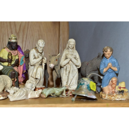 490 - A NATIVITY GROUP, to include plaster Mary, Joseph, Jesus and sheep (all white), three kings (painted... 