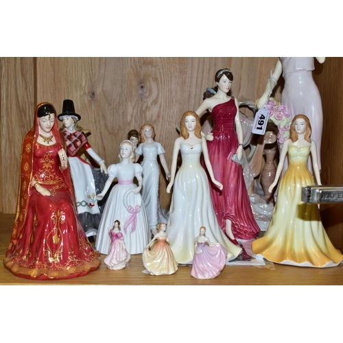 491 - A GROUP OF FIGURINES, comprising eleven Royal Doulton 'Tender Moment' (Impressions) HN4192, Paula HN... 