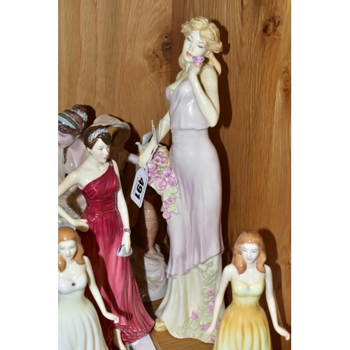 491 - A GROUP OF FIGURINES, comprising eleven Royal Doulton 'Tender Moment' (Impressions) HN4192, Paula HN... 