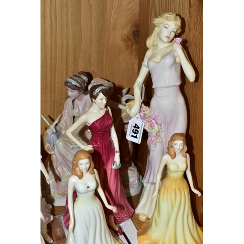 491 - A GROUP OF FIGURINES, comprising eleven Royal Doulton 'Tender Moment' (Impressions) HN4192, Paula HN... 