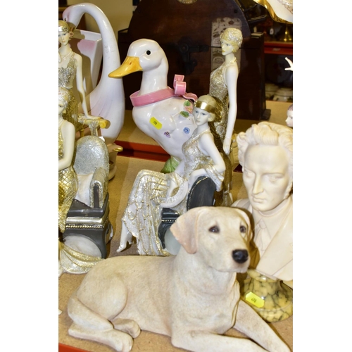 498 - TWENTY THREE DECORATIVE SCULPTURES, ETC, to include a Sandicast Labrador, bust of Chopin signed A. G... 