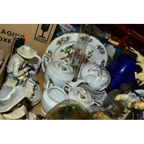 503 - THREE BOXES AND LOOSE DINNERWARES AND ORNAMENTS ETC, to include Johnsons Eternal Belle part dinner s... 