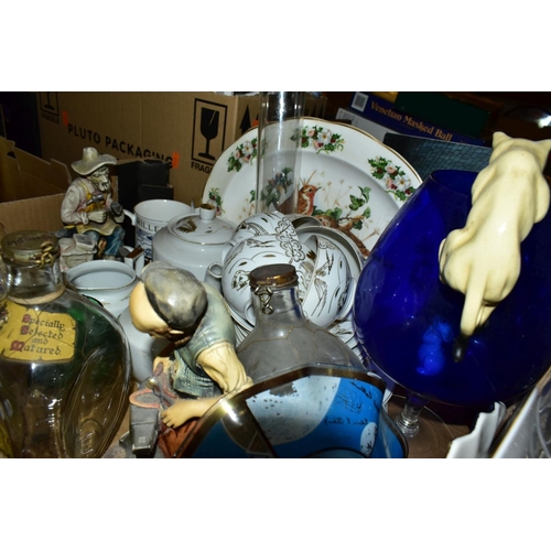 503 - THREE BOXES AND LOOSE DINNERWARES AND ORNAMENTS ETC, to include Johnsons Eternal Belle part dinner s... 