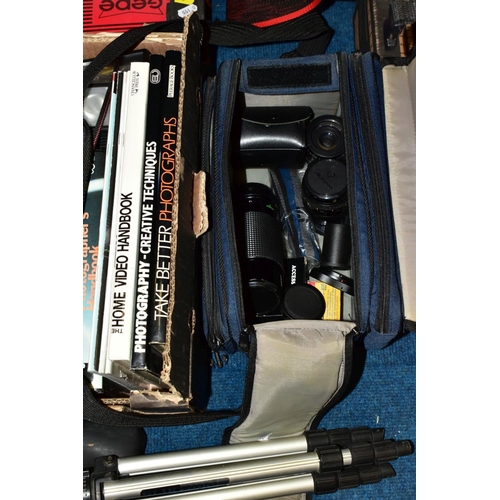 505 - TWO BOXES AND LOOSE PHOTOGRAPHIC EQUIPMENTS, to include a Fujica STX-1 camera body, Fuji 50mm Fl.9 a... 