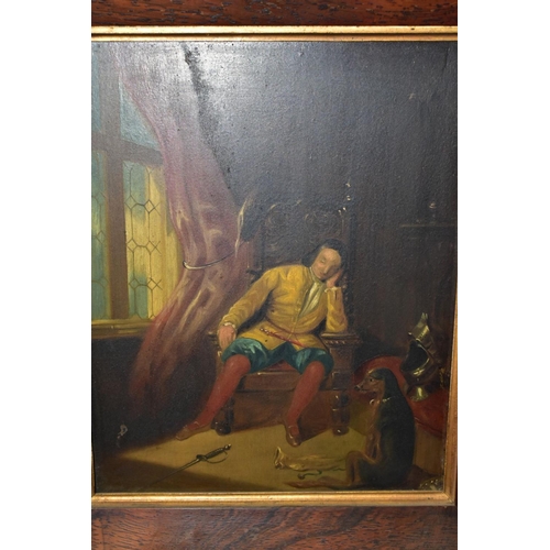 520 - A GENRE PORTRAIT OF A SLEEPING GENTLEMAN AND HIS DOG, in a continental interior scene, no visible si... 