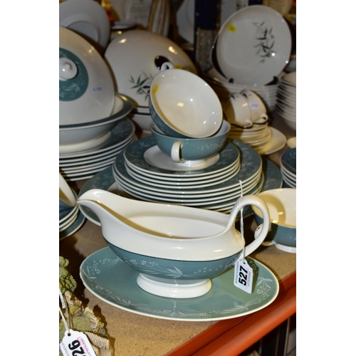 527 - ROYAL DOULTON CASCADE D5457 PART DINNER SERVICE to include seven dinner plates (one with chip), seve... 