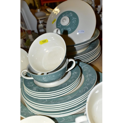 527 - ROYAL DOULTON CASCADE D5457 PART DINNER SERVICE to include seven dinner plates (one with chip), seve... 