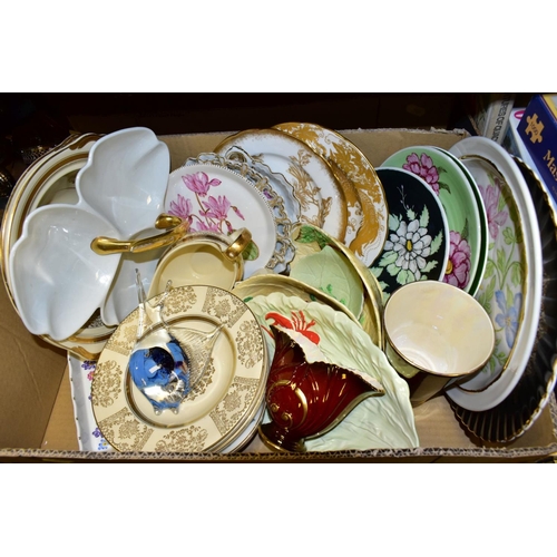 545 - THREE BOXES OF GLASSWARE, CERAMICS, METALWARES, etc, to include flatware (cased Sterling silver coll... 