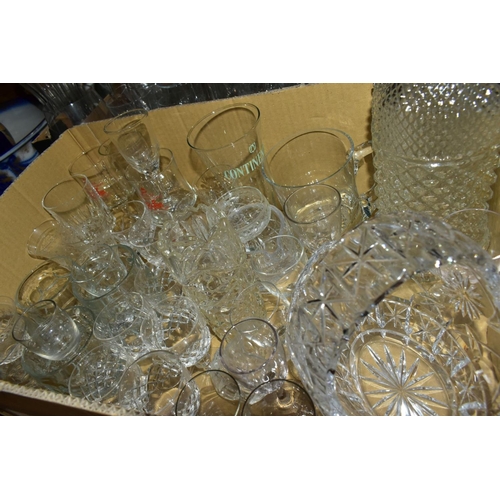 545 - THREE BOXES OF GLASSWARE, CERAMICS, METALWARES, etc, to include flatware (cased Sterling silver coll... 