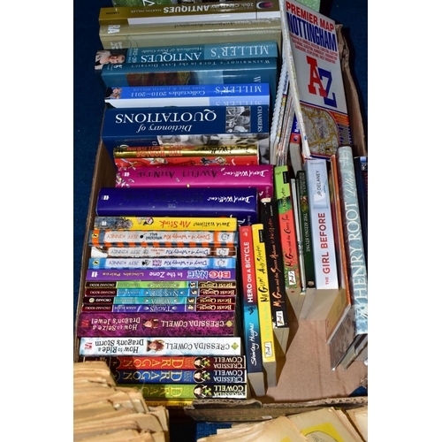 548 - BOOKS AND COMICS, a collection of over one hundred and twenty five titles in four boxes consisting o... 