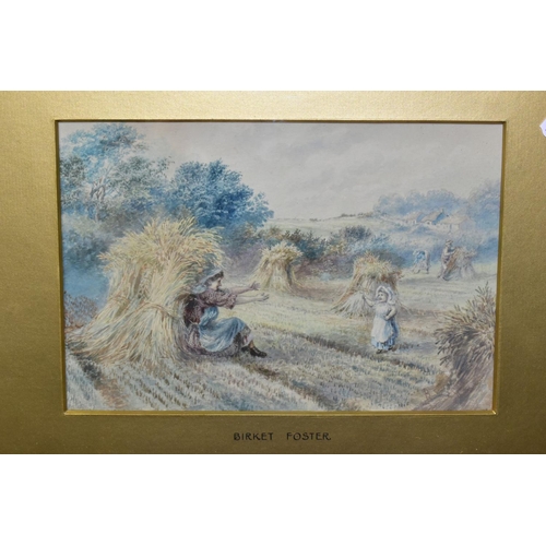 550 - MYLES BIRKET FOSTER (1825-1899) A MOTHER AND CHILD IN A CORNFIELD AT HARVEST TIME, initialled bottom... 