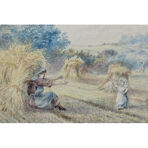 550 - MYLES BIRKET FOSTER (1825-1899) A MOTHER AND CHILD IN A CORNFIELD AT HARVEST TIME, initialled bottom... 