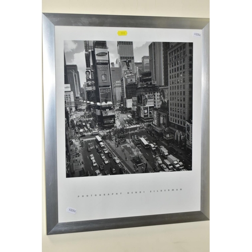 551 - SIX HENRI SILBERMAN MONOCHROME POSTER PRINTS OF NEW YORK, silver aluminium frames, largest size appr... 