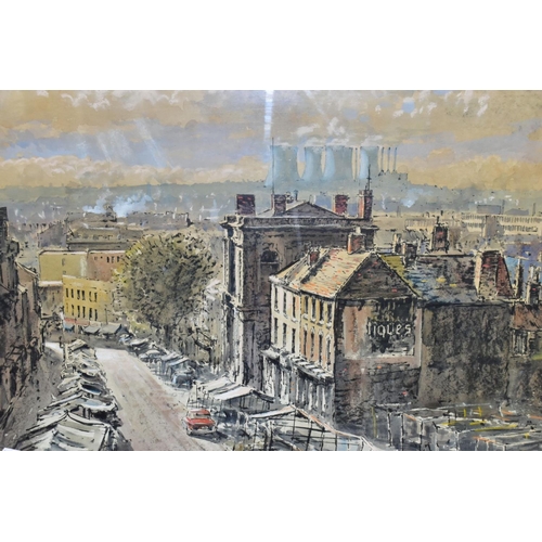 554 - R W DICKENS (BRITISH 20TH CENTURY) 'WALSALL TOWN' a view across the Midlands town with Birchills ele... 