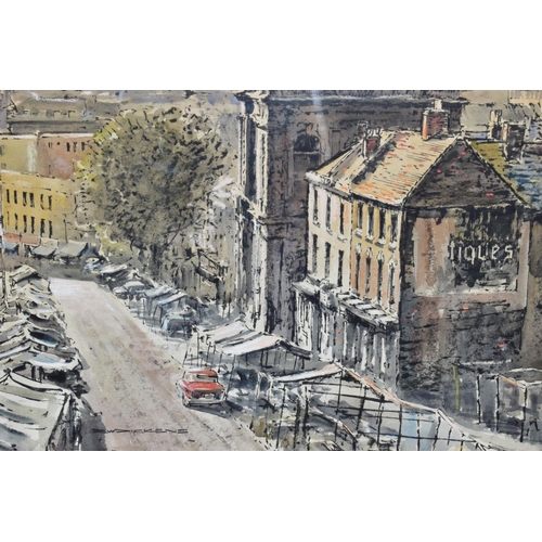 554 - R W DICKENS (BRITISH 20TH CENTURY) 'WALSALL TOWN' a view across the Midlands town with Birchills ele... 