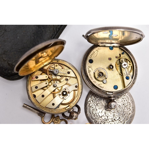 56 - TWO OPEN FACE POCKET WATCHES, the first a silver watch with a white dial signed 'Fattorini & Sons 87... 