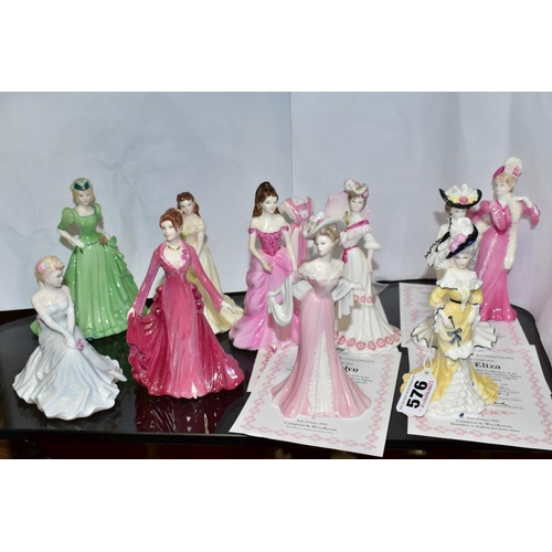 576 - ELEVEN SMALL COALPORT FIGURES, comprising six My Fair Ladies all with certificates 'Lady Eliza', Lad... 