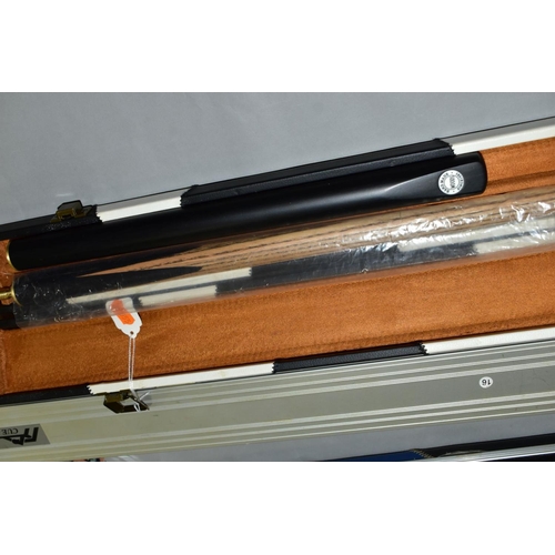 592 - A QUANTITY OF CASED WOODEN CUES, mixture of one and two piece cues, some with extension pieces, asso... 