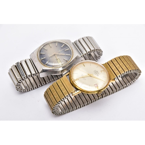 60 - TWO GENT'S WRISTWATCHES, the first with a hand wound movement, round gold dial signed 'Systema 21 Je... 