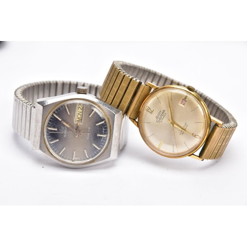 60 - TWO GENT'S WRISTWATCHES, the first with a hand wound movement, round gold dial signed 'Systema 21 Je... 