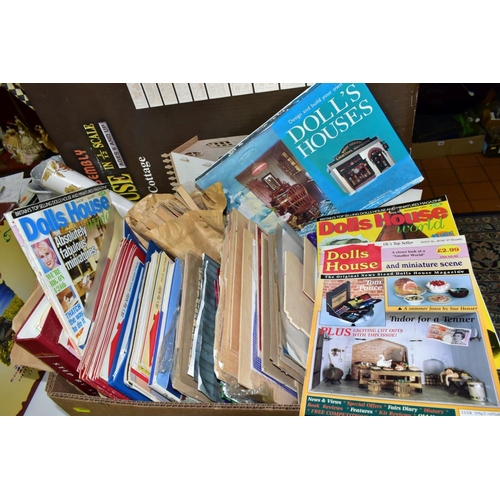 606 - THREE BOXES OF CIGARETTE CARDS, BEER MATS, DOLLS HOUSE ACCESSORIES, ETC, including a boxed Wood Craf... 