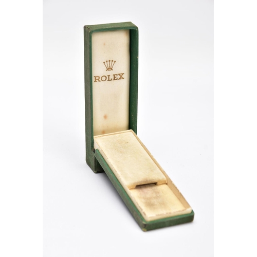 61 - A VINTAGE 'ROLEX' WRISTWATCH CASE, rectangular form, worn green fabric to the outer (condition:- wea... 