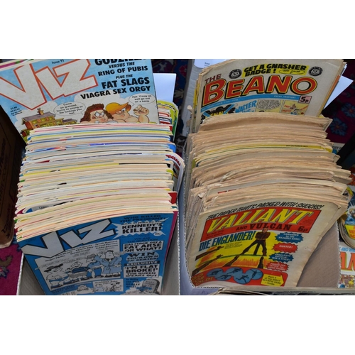 628 - THREE BOXES OF ASSORTED COMICS to include IPC Valiant, Whoopee, Krazy Comic and Buster, Richard Guy ... 